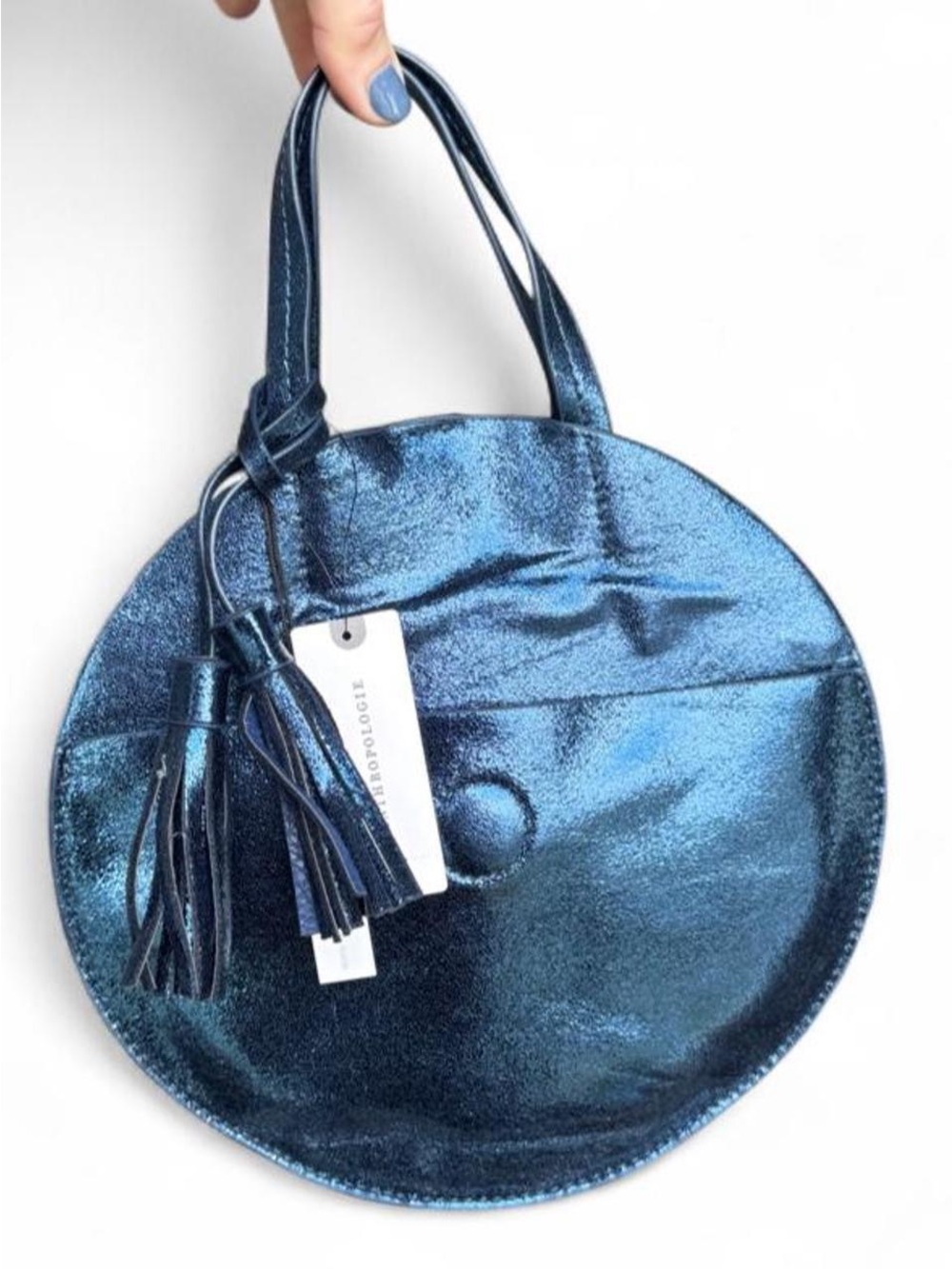 Anthropologie blue metallic bag